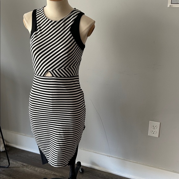 Material Girl Striped Black and White Sleeveless Dress - Picture 2 of 4
